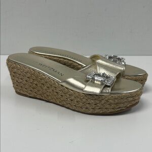 Stuart Weitzman Metallic Gold Wedge Slides